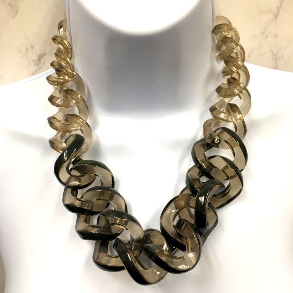 J Crew Acrylic Chain Necklace Gold Gray